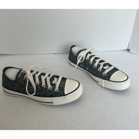 Converse Chuck Taylor All Star Black Glitter Low Top Lace Up Skater Sneakers 7 - Picture 2 of 10